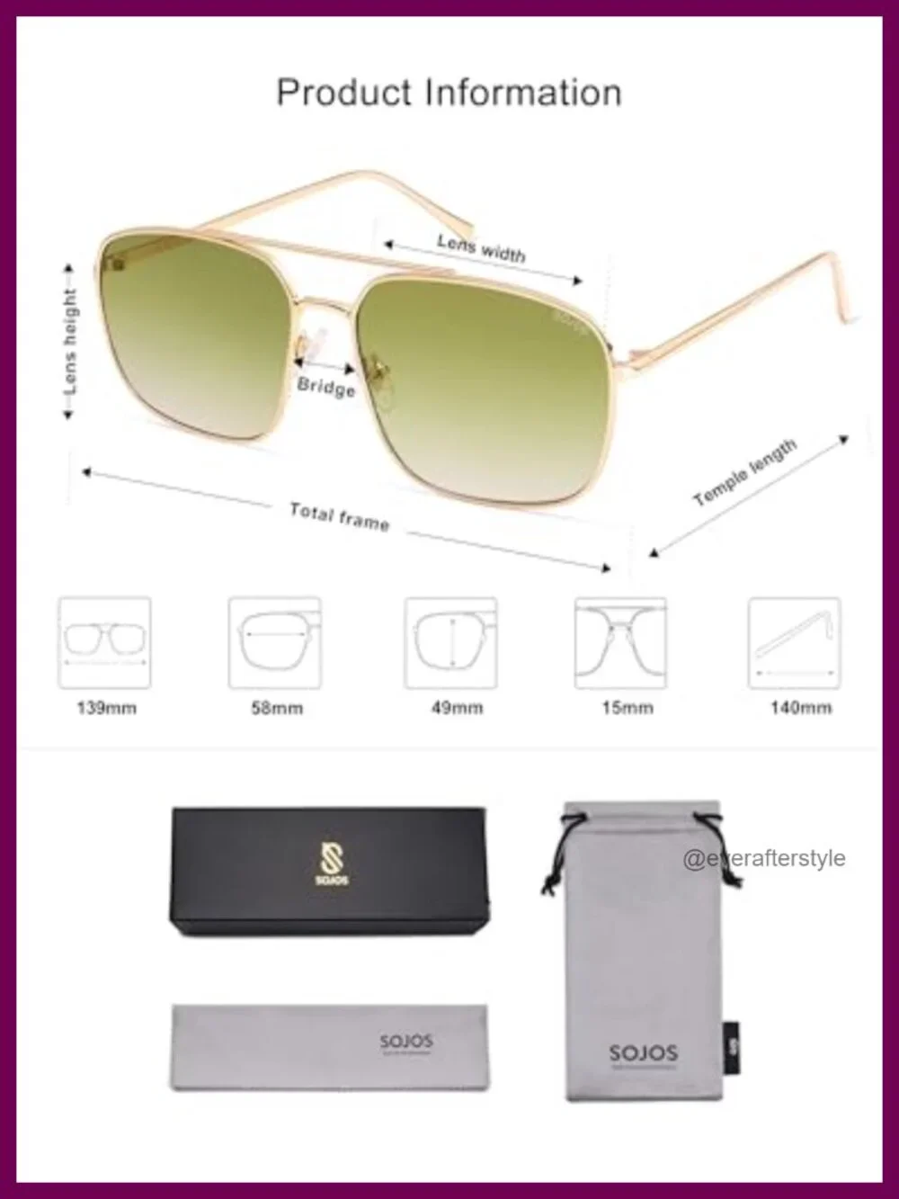 SOJOS Square Aviator Sunglasses UV400 Metal Frame